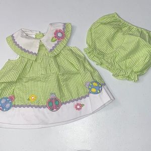 Baby Girl Infant Gingham Ladybug 2 Piece Green Outfit Size 6 Months